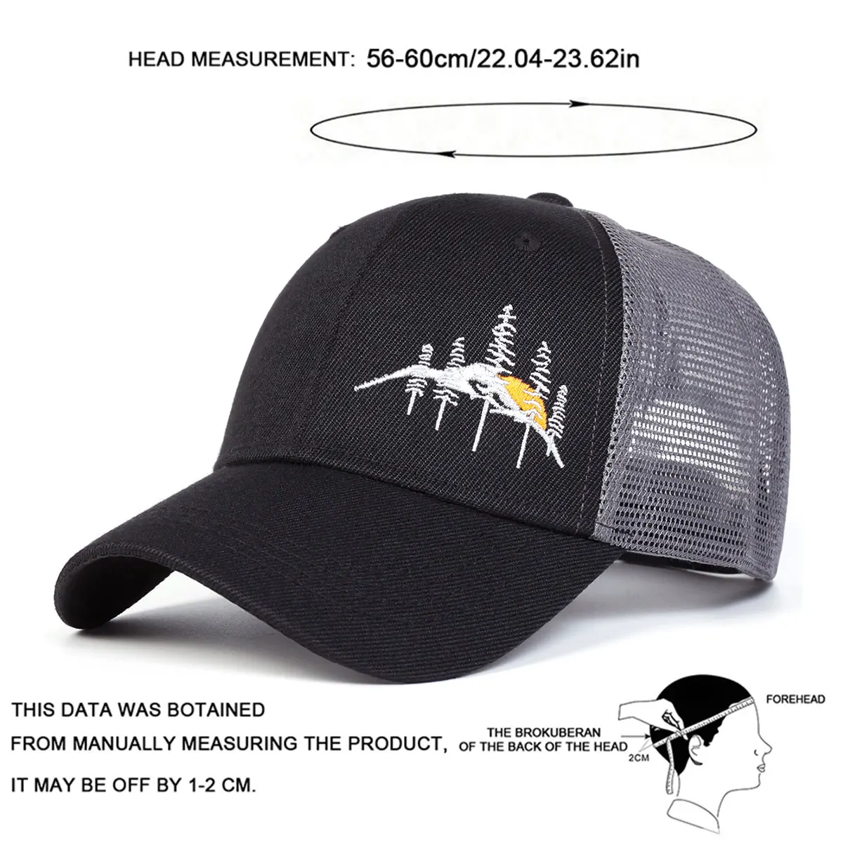 قبعات شبكية مطرزة على شكل شجرة جبلية للجنسين، قبعات كاجوال قابلة للتعديل للربيع والصيف، قبعة واقية من الشمس في الهواء الطلق #6