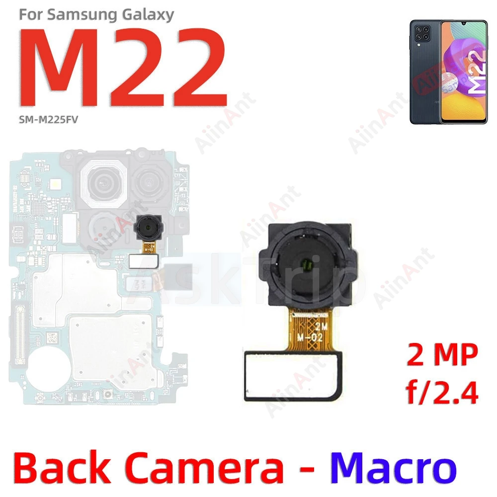 Macro Depth Wide Main Small Front Back Rear Camera Flex Cable For Samsung Galaxy M22 M23 M225F M236B 4G 5G