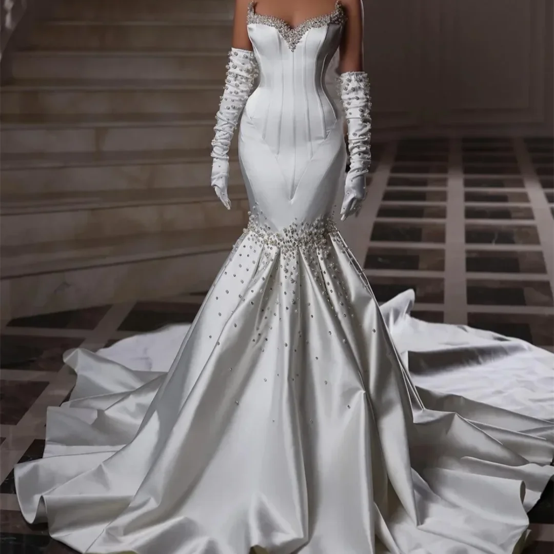 

Charming Sleeveless Bridal Gown Elegant Mermaid Wedding Dress Formal Pearl Ball Gown Customized