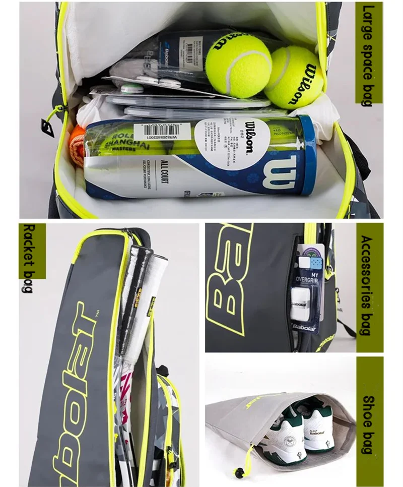 Original Babolat faltbarer Tennis-Rucksack für 2 Schläger, Badminton-Tennisschläger-Tasche für Damen und Herren, Sport-Tenis-Rucksack