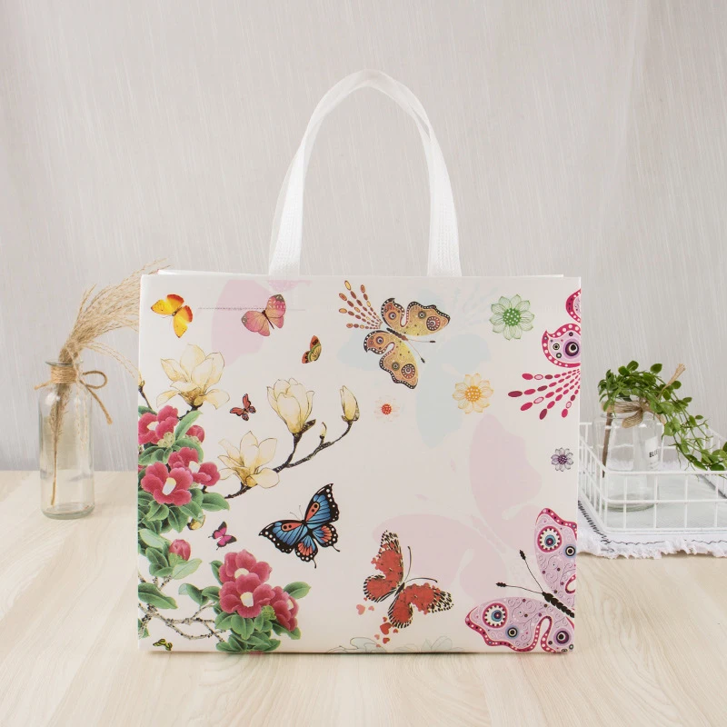 London Style PVC Reusable Shopping Bag Women's Bag Eco Friendly Flower Shopper Bag Waterproof Handbag Lunch Tote Shoulder Bag