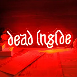Dead Inside Neon Sign Gothic Humor LED Wall Art for Bar Bedroom Living Room Cafe Decor Vintage Red Glow Mood Lighting Gift