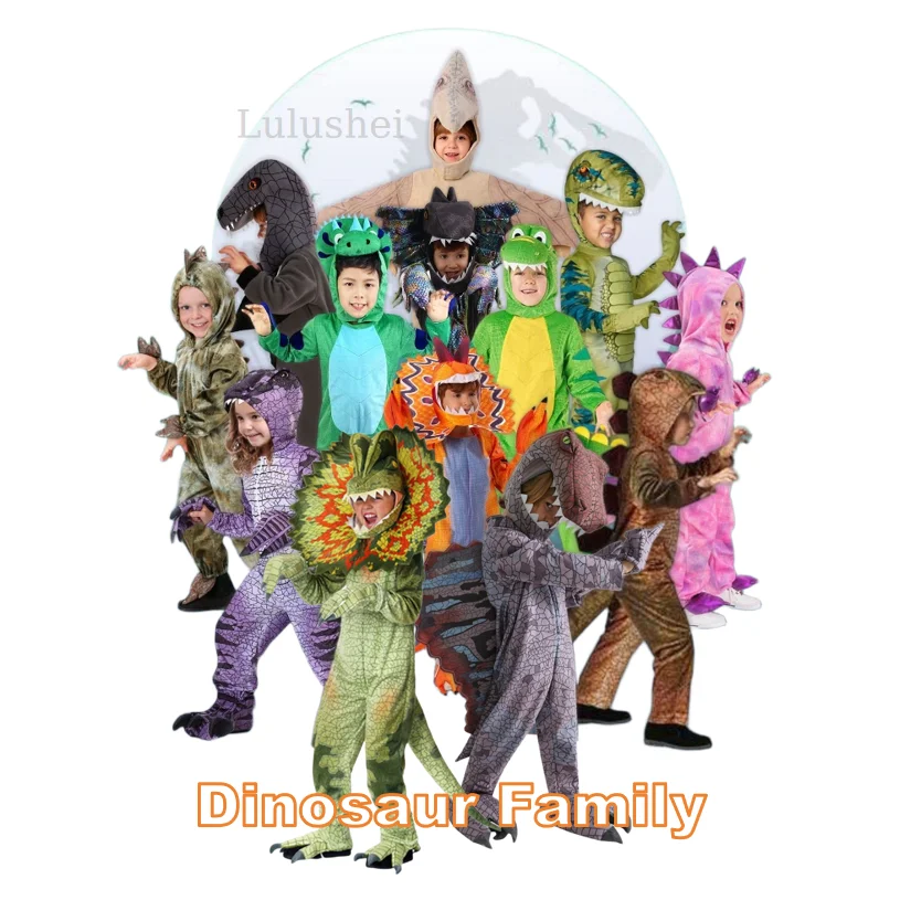 

Halloween Dinosaur Family Party Clothes Children's Cute Dinosaur Costume Role Play Tyrannosaurus Rex Cartoon Hooded Bodysuit