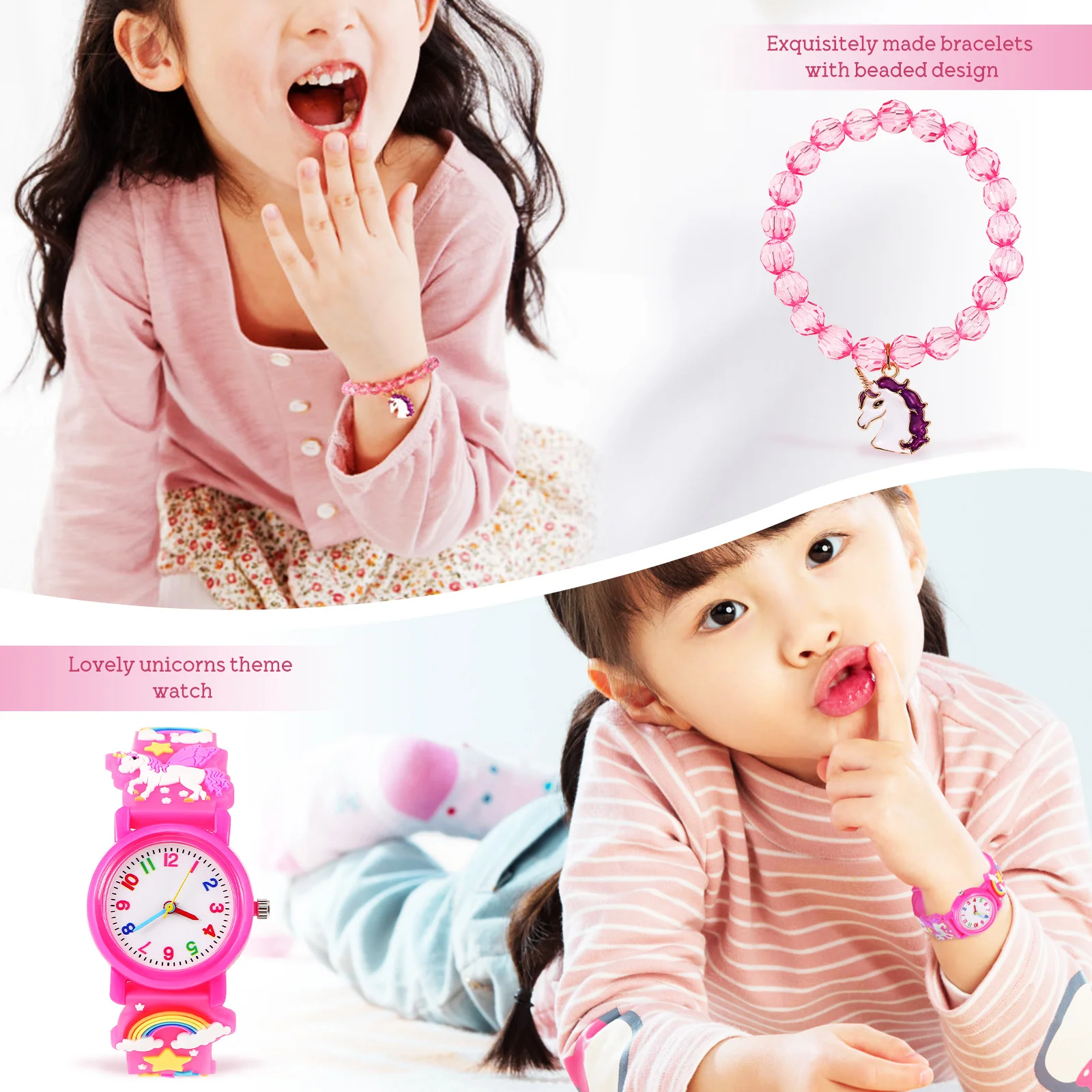 1Set Unicorn Watch and Bracelet Set Cartoon Wristwatch for Fashion Beaded Bracelet Gift Unicorn Watch
