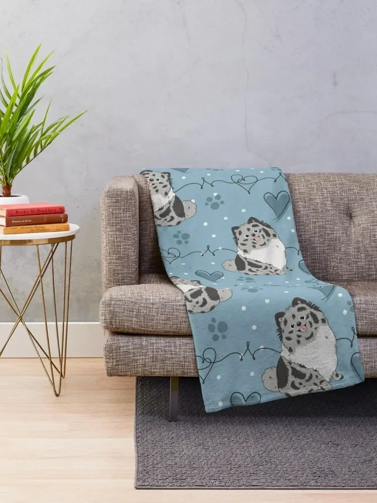 LOVE Blue Merle Pomeranian Throw Blanket Shaggy Sofas Custom Blankets