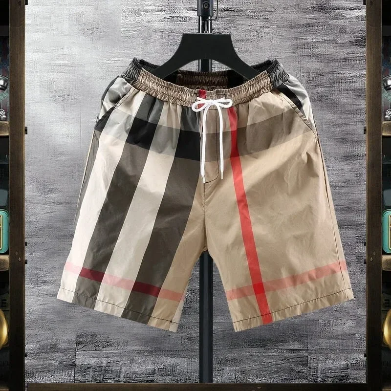 

Укороченные мужские классические полосатые клетчатые летние тонкие повседневные быстросохнущие пляжные шорты в клетку, простые стильные мото шорты свободного покроя