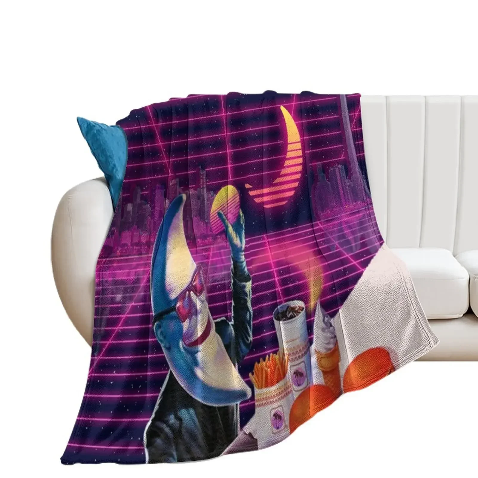 Moonday Night 80s Retro Aesthetic Vaporwave Throw Blanket Decorative Sofa anime halloween Blankets