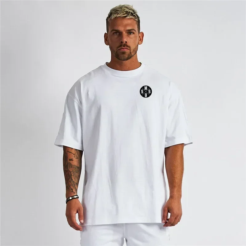 

New Mens Summer Oversized 100% Cotton Gym Sports Bodybuilding Fitness Workout Loose Graphic Printed O-neck T-shirt