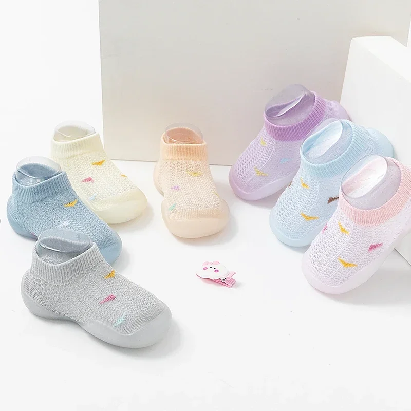 Children's walking shoes baby floor shoes baby socks shoes non slip indoor soft sole mesh surface thin sandals one foot pedal