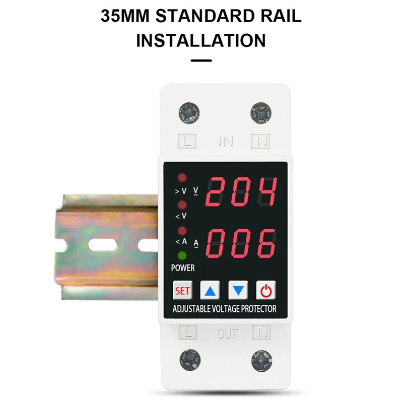 Din Rail Adjustable Over Voltage And Under Voltage Protector Dual Display Protective Device Relay