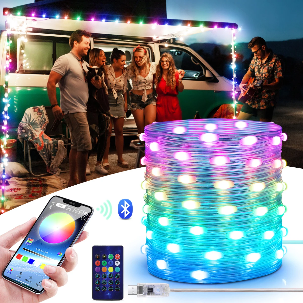 

5m/10m/20m RGBIC Addressable Bluetooth LED String Lights Dreamcolor DIY Party Christmas Tree Garland Curtain Strip Light Chain