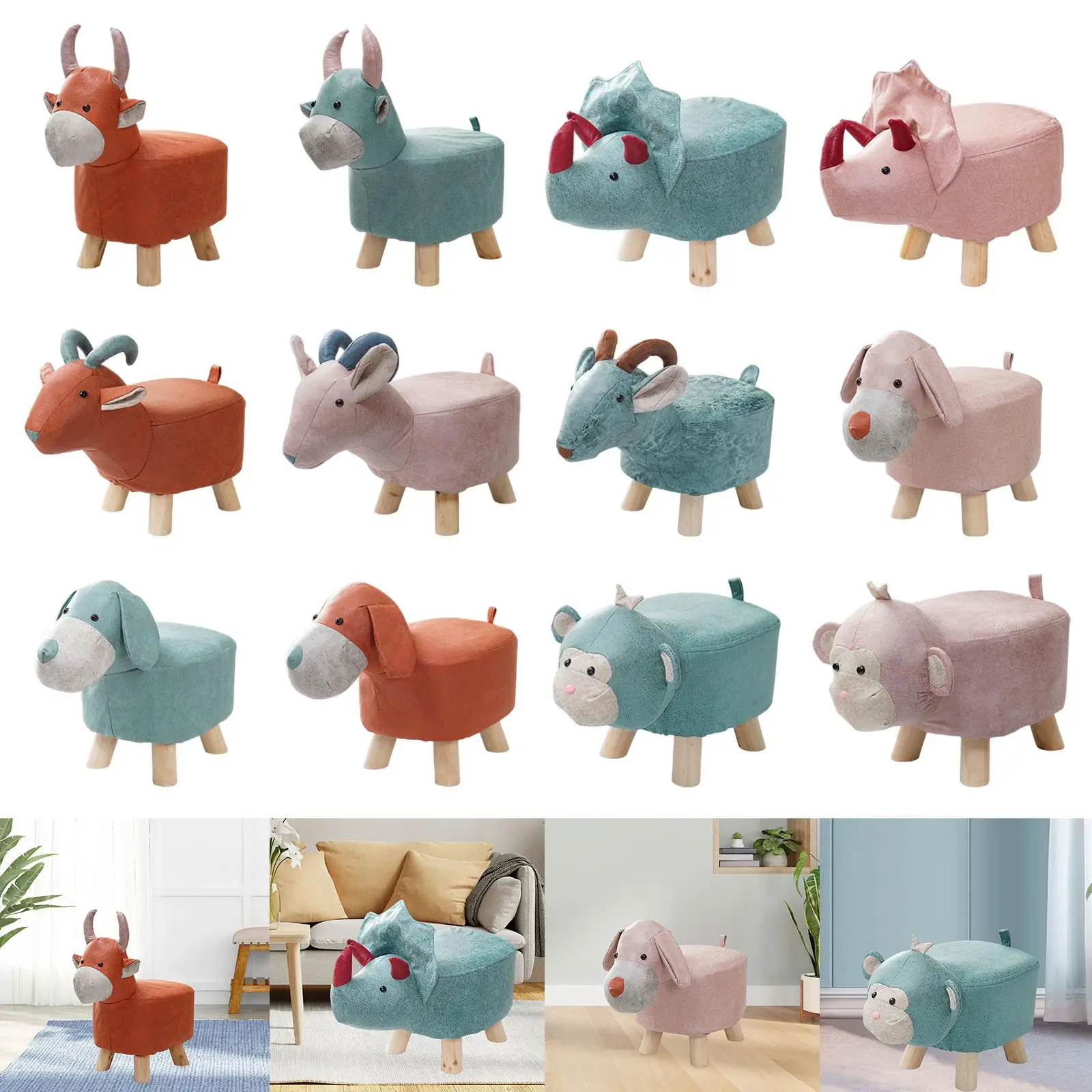 Footrest Ottoman Cartoon Animal Footstool for Porch, Bedroom, Living Room