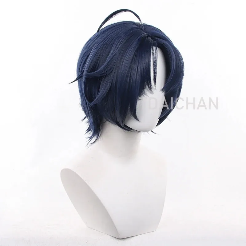Asaba Harumasa Cosplay Wig Game ZZZ Zenless Zone Zero 30cm Short Black Blue Mixed Cosplay Wigs Heat Synthetic Hair Head Band view 4