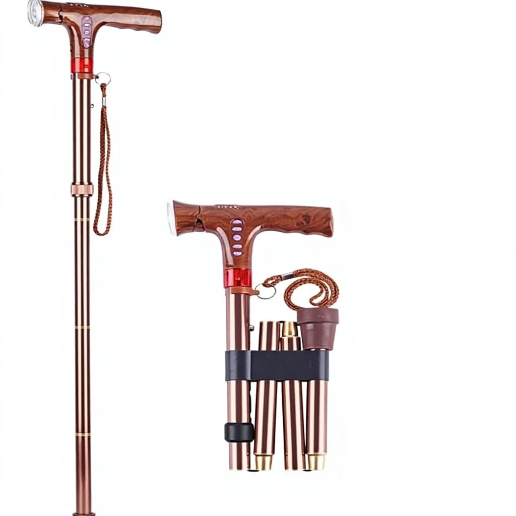 Folding Cane, Elderly Walking Stick, Telescopic Multi-functional, Climbing Stick, Alarm, Ultra-light Portable, 4-Point Support