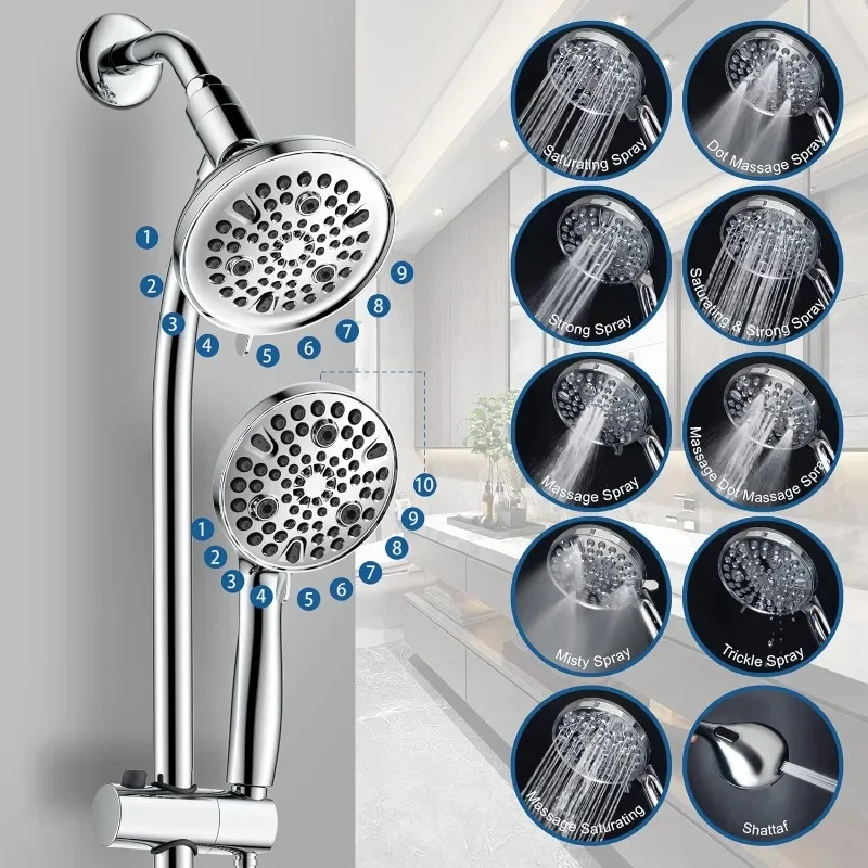 High Pressure Handheld/Rain 82-mode 3-way Shower Head Combo with 25.75