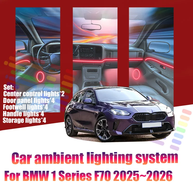 

For BMW 1 Series F70 2025~2026 Car LED Ambient Lamps Colorful Atmosphere Lights AutoInterior Neon Strip 64 RGB Lighting