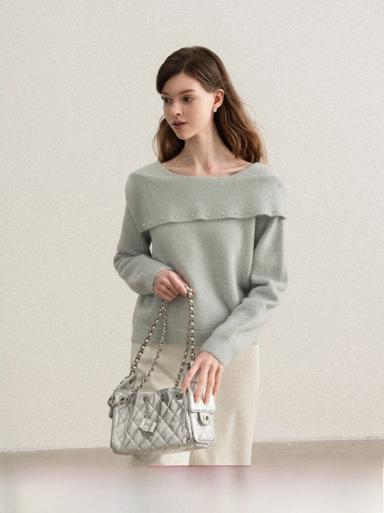 

Женский вязаный свитер Canton S с длинными рукавами и открытыми плечами, теплый пушистый топ для ношения под одеждой, новинка зимы