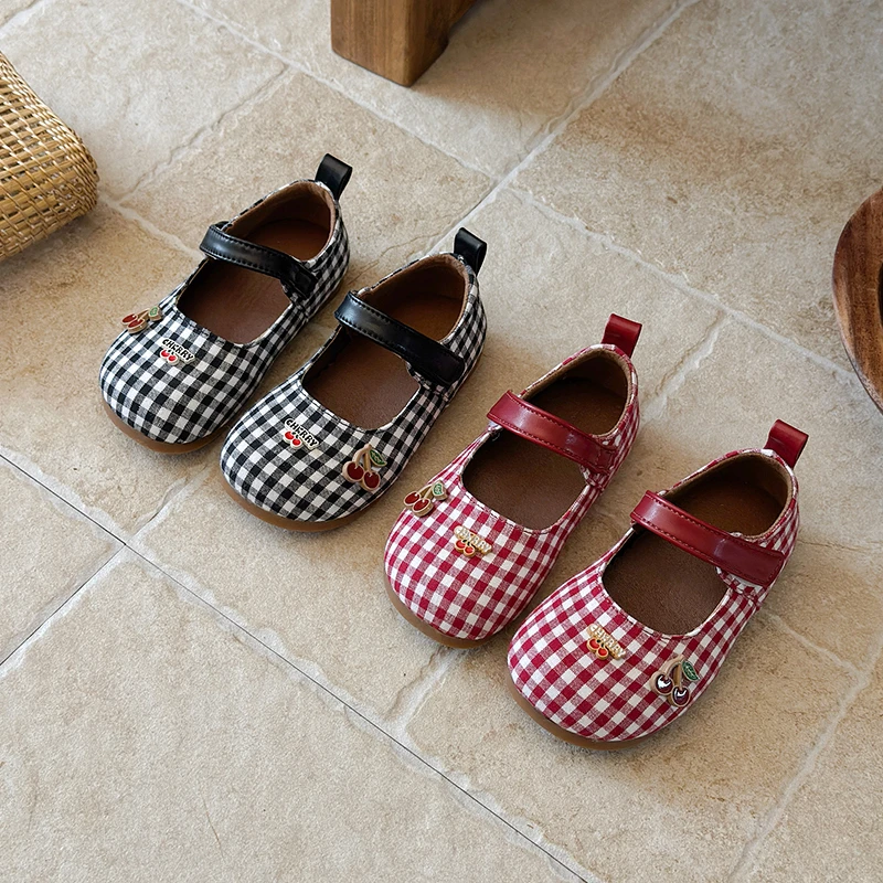 2026 New Baby Shoes Canvas Grid Cute Toddler Girls Princess Shoe Soft Sole Fashion Kids Single Shoes