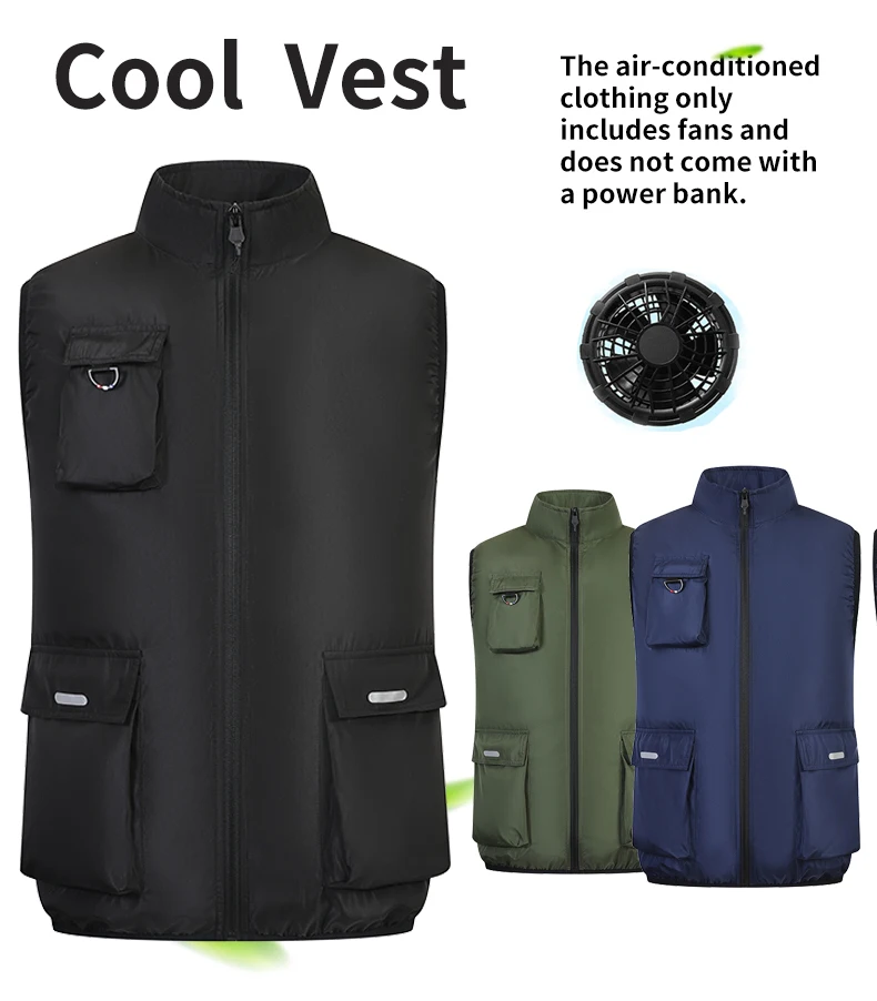 Cooling Air-Conditioned Workwear: Vest with Large Pockets and USB Fan for Continuous Cooling in Hot Outdoor Work Environments