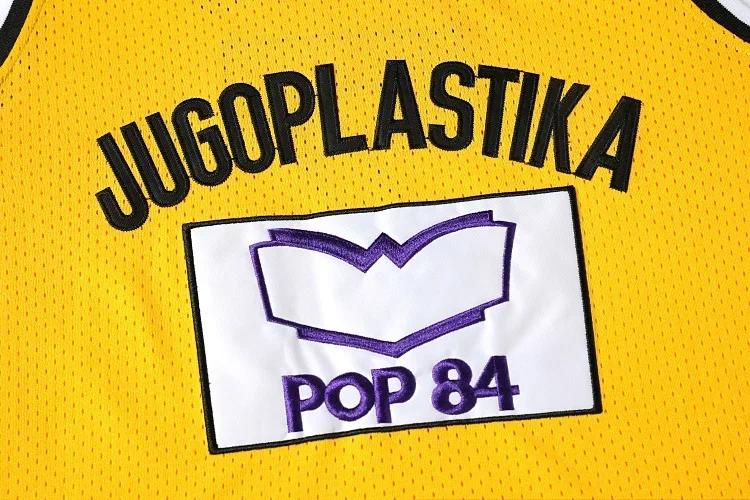 Wersja filmowa żółta koszulka do koszykówki nr 7 Chorwacja JUGOPLASTIKA 7 KUKOC haft na świeżym powietrzu szybkoschnąca oddychająca odzież sportowa