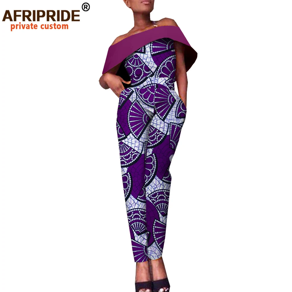 African Clothes for Women Jumpsuit Slash Neck Casual Women Cotton Jumpsuits Print Bodysuit Ankara Romper Floral Attire A1829008