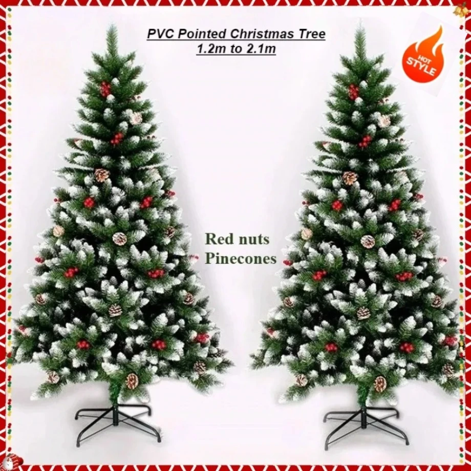 

PVC Artificial Christmas Tree Spray White Red Fruit Christmas Tree 1.2m-2.1m Christmas Party Atmosphere Decoration Supplies