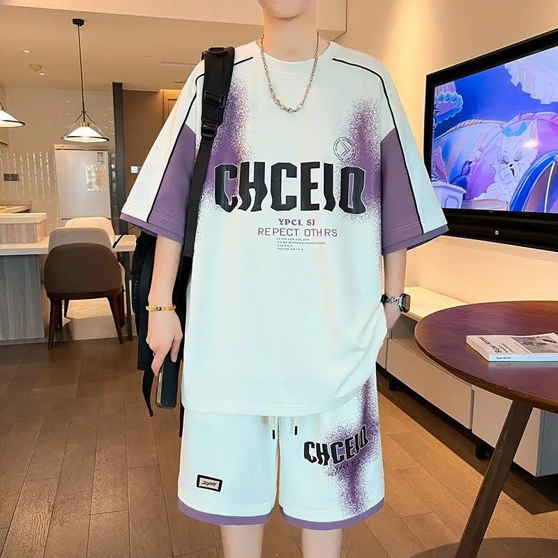 

Комплект Cool Sensation: дышащие шорты и футболка, лето 2025, мужской, свободный крой, повседневная спортивная одежда, модный комплект для подростков