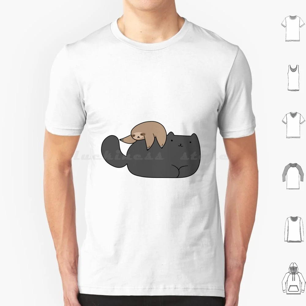 Baby Sloth Playing With Cat'S Tail T Shirt Men Women Kids 6Xl Sloth Sloths Baby Sloth Baby Sloths Little Sloth Tiny Sloth Black