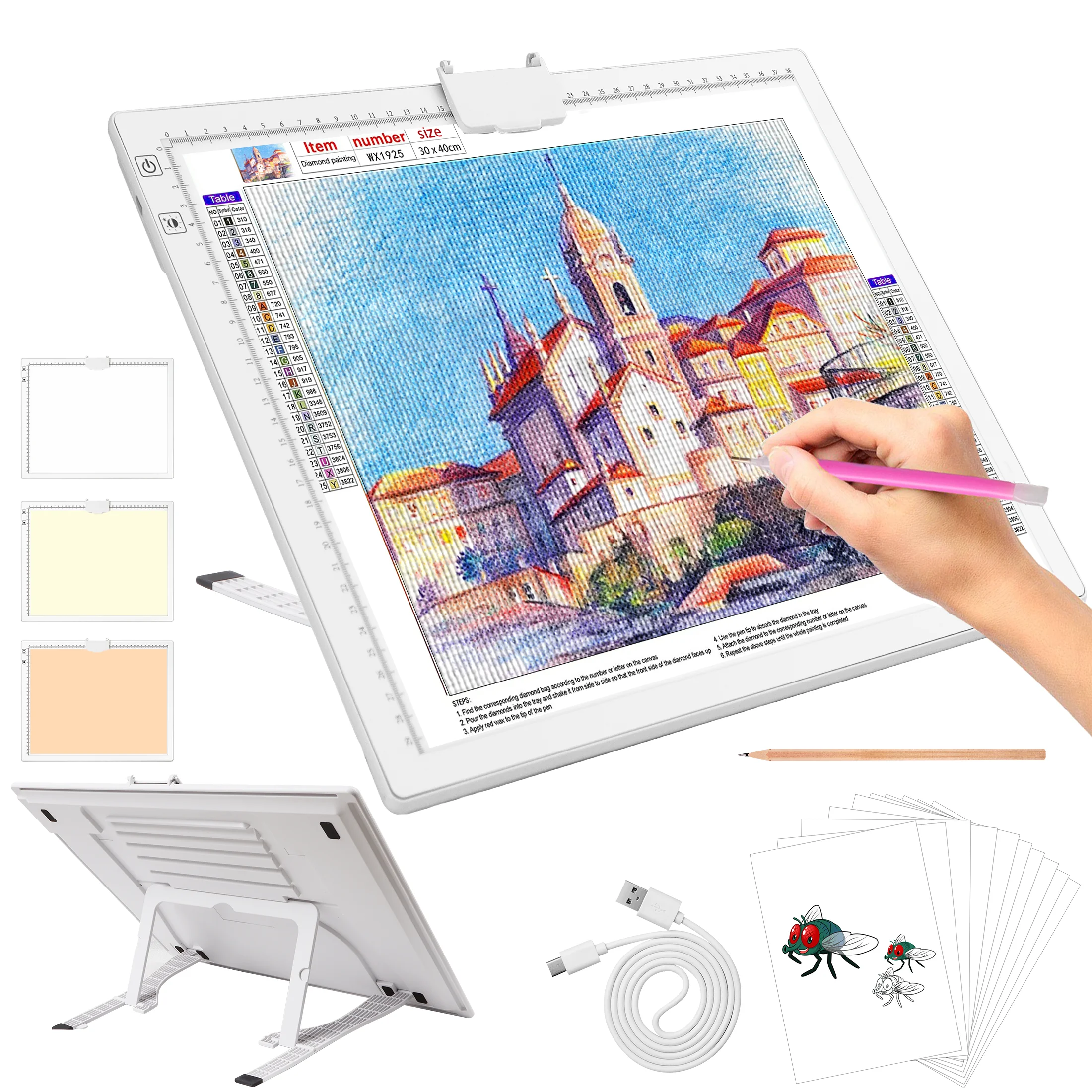 A3 Rechargeable Light Pad, 2500mAh Battery Powered Light Board with Stand Top Magnetic Clip 3 Colors Stepless Dimmable 6