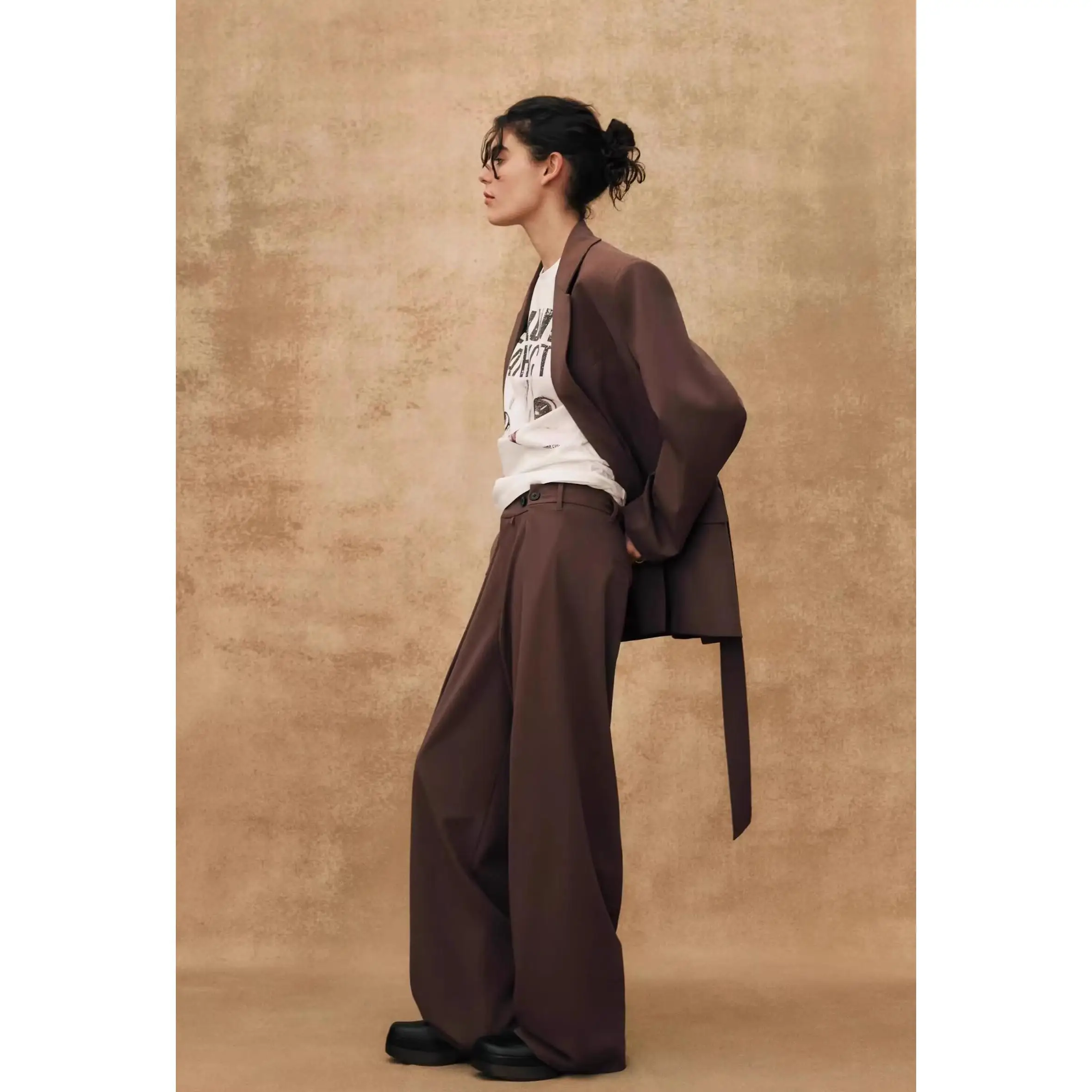 

Весна 2024, женский повседневный костюм Long Sve Jaet Ele, свободный крой из смеси полиэстера, модные брюки оригинального дизайна