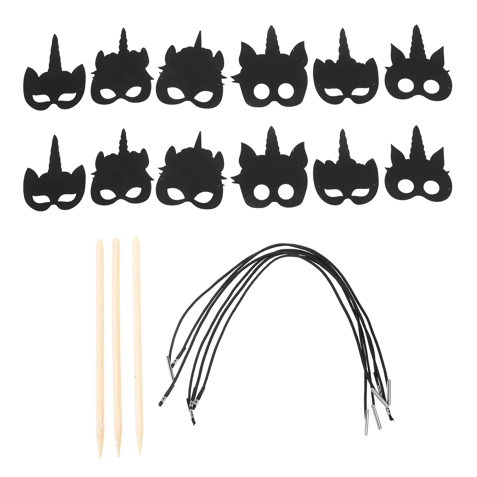 1 Set Unicorn Masks Craft Kit Diy Scratch Thick Paper Mask Kids Party Halloween Decoration Multi-Function Mask Set For