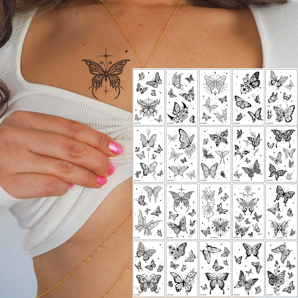 

20Pcs Butterfly Temporary Tattoos for Women Waterproof Flower Tattoo Stickers Fake Tattoo Body Art