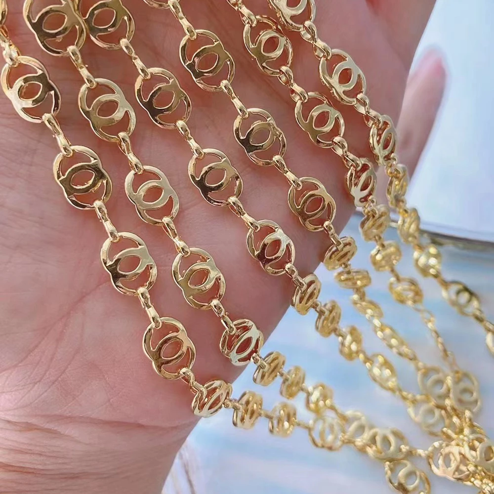 

High quality 24k gold brass metallic jewelry chain two small round circle link chain roll for bracelet necklace jewelry making