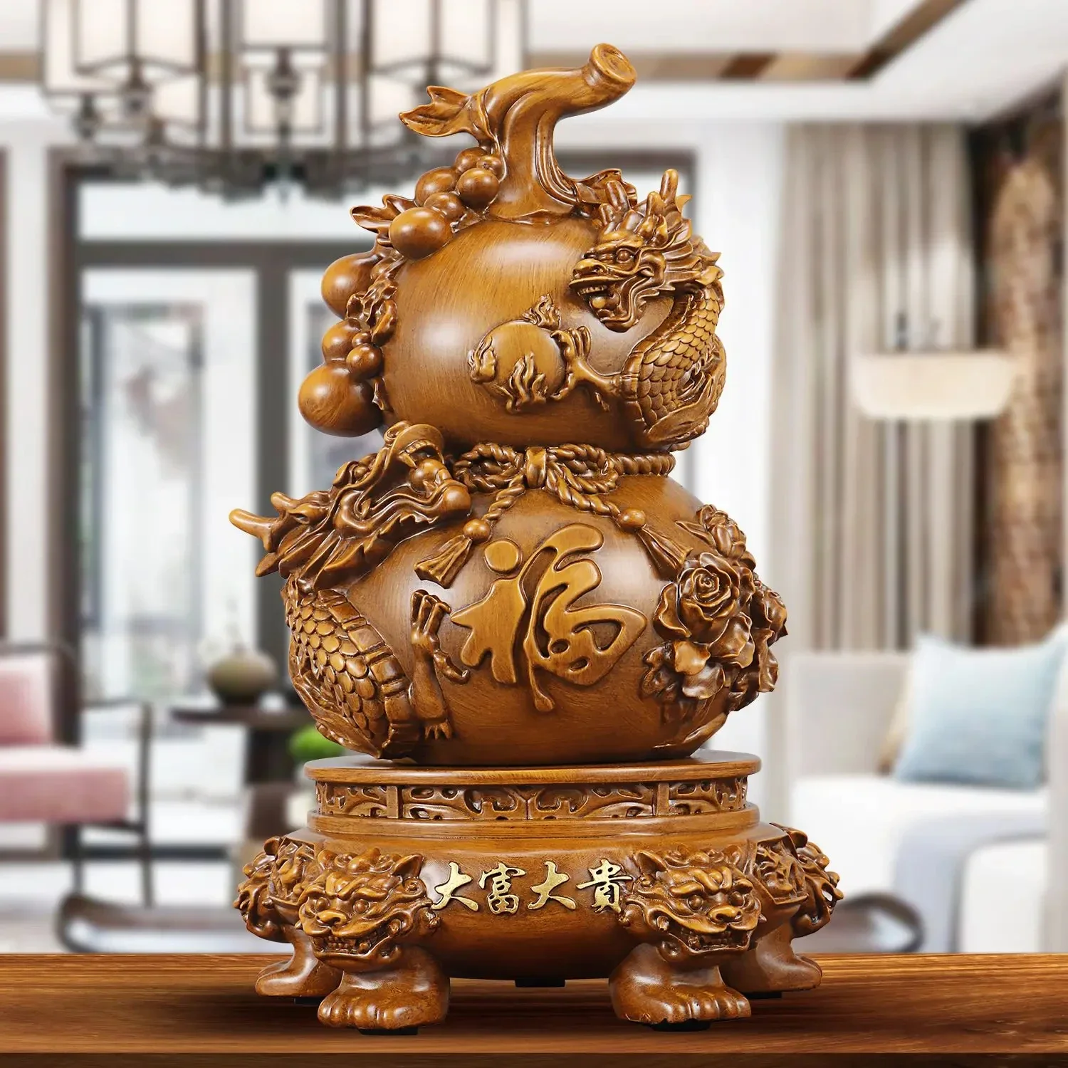 

Wealth Gourd Double Dragon Play Pearl Ornament Chinese New Living Room Wine Cabinet Decoration Crafts