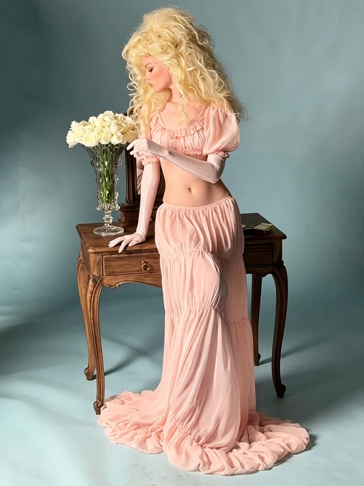 

Элегантный комплект из 2 предметов Nibber: женский укороченный топ с пышными рукавами и длинная юбка на резинке, модный классический костюм для выпускного вечера и вечеринок