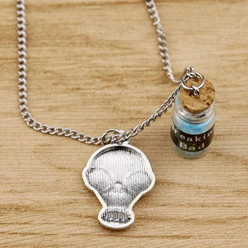 Metal Stainless steel Mask Inspired Cork Vial Necklace Blue Crystals Heisenberg Woman Man Jewelry Birthday Christmas Gifts