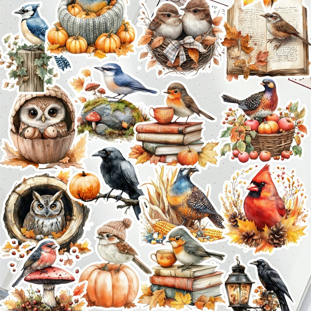 

20pcs Cute Autumn Birds Animals Sticker For Luggage Skateboard Phone Laptop Moto Bicycle Wall Guitar/DIY Scrapbooking journal