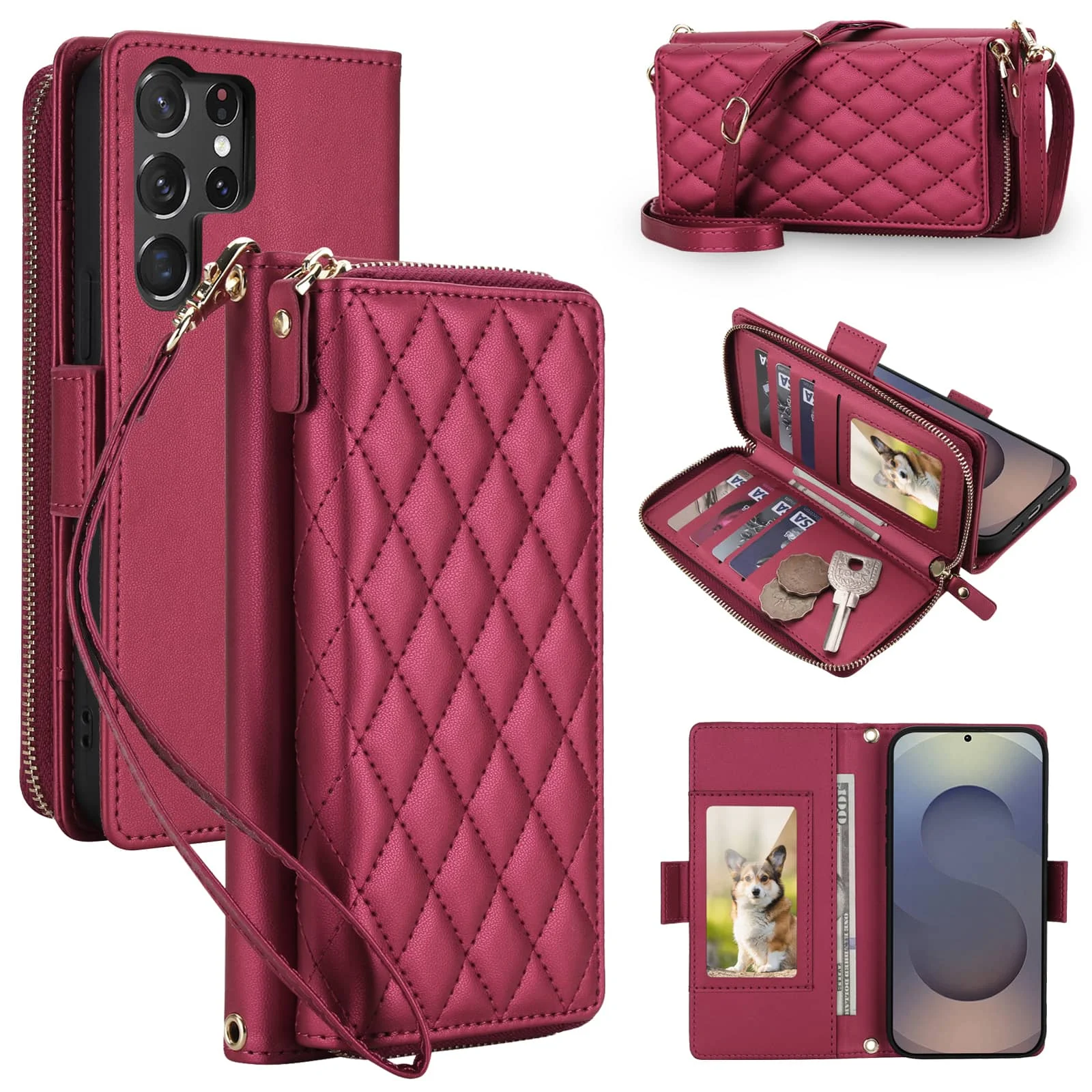 

Crossbody Wallet Case for Samsung Galaxy S26 S25 S24 S23 Ultra S25 Edge, RFID Blocking Zipper Purse Flip Cover with Card Holder