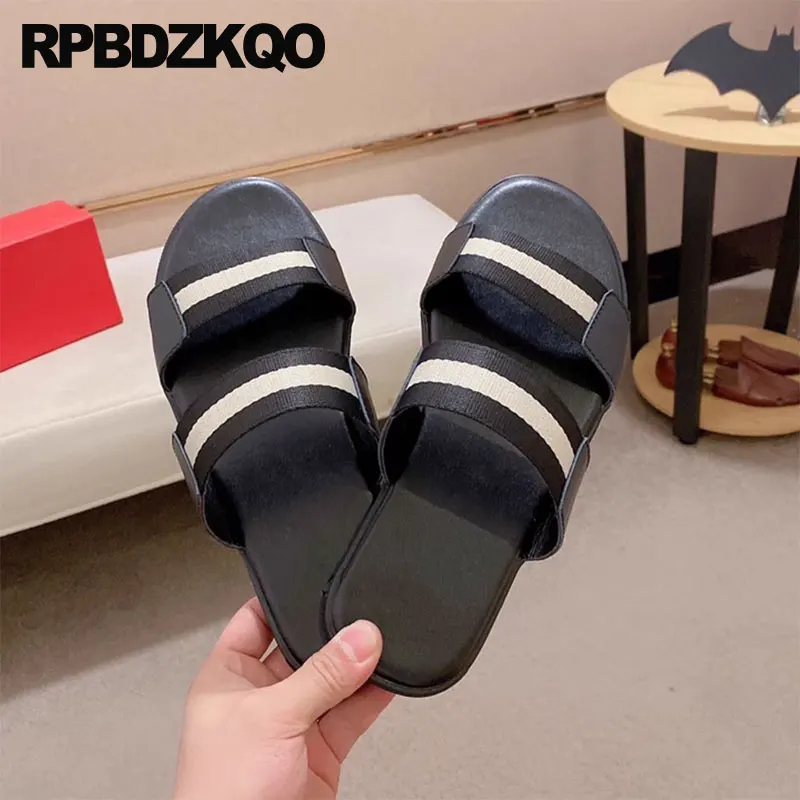 Slides Striped Breathable Luxury Designer Shoes Men High Quality Flat 2024 Slippers White Native Genuine Leather Summer Sandals