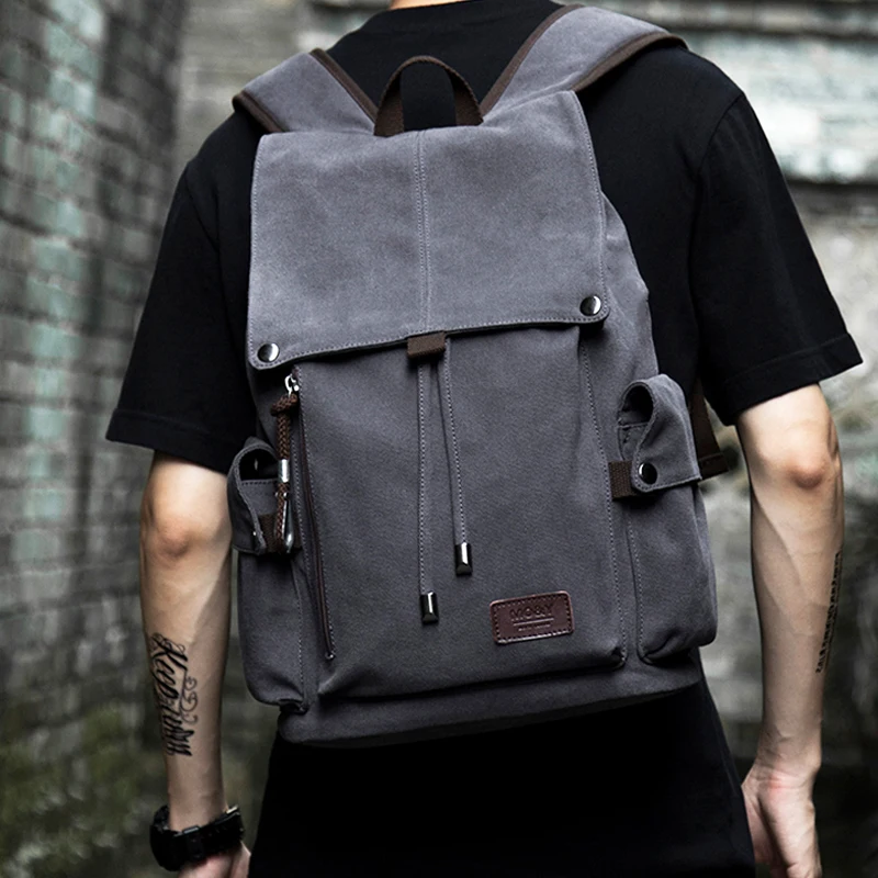 Vintage Fashion Men\'s Backpack Canvas Outdoor Travel School Bag Men\'s Bags Large Capacity Business Laptop Rucksack