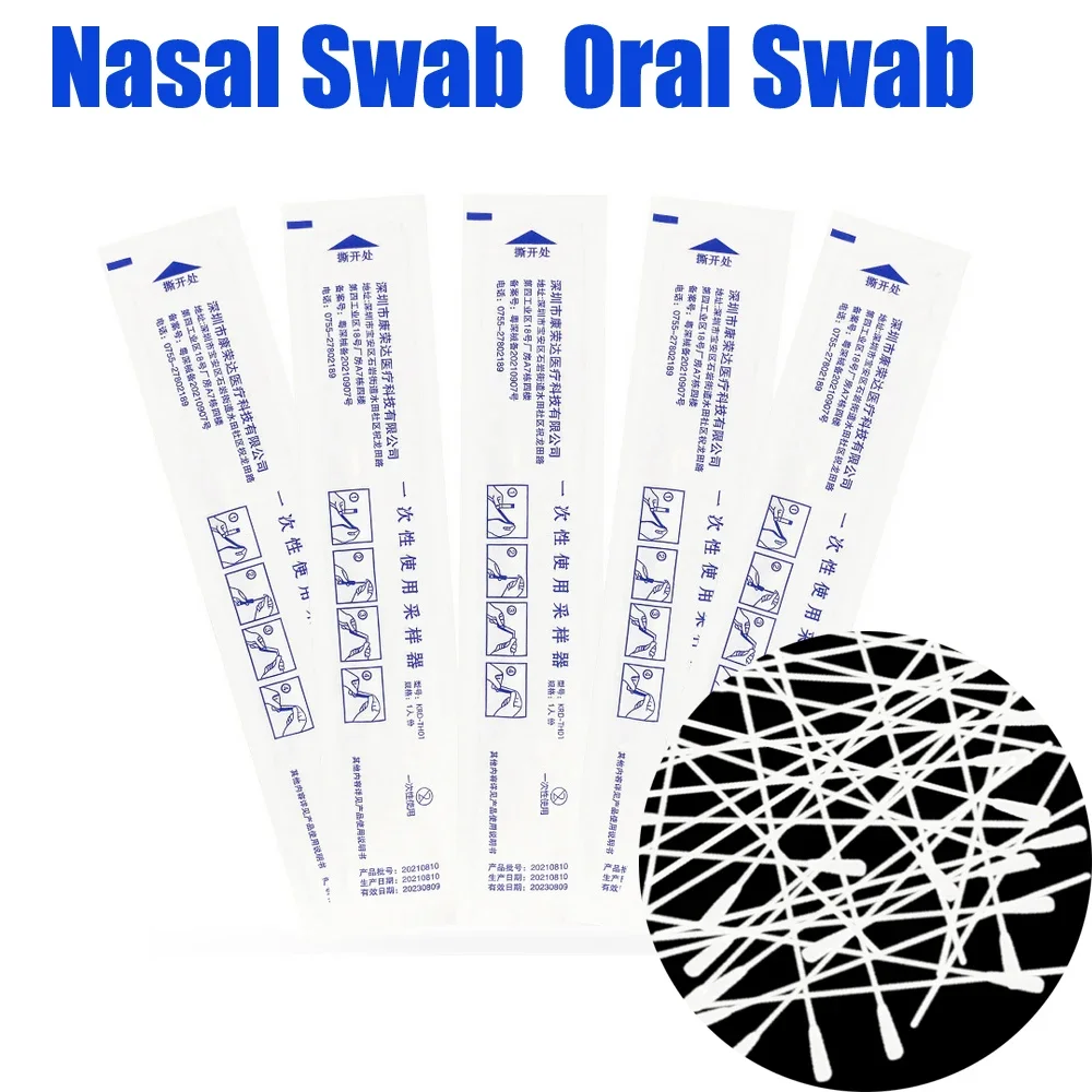 100PCS Disposable Flocked Cotton Nasal Swabs Specimen Collection Swab Nasopharyngeal Oral Swab Test Laboratory Oral Swab