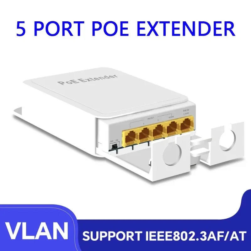 For IP Camera Wireless AP 5-Port Outdoor Waterproof PoE Extender 100/1000Mbps PoE Repeater IP55 VLAN 44-57V Network Switch