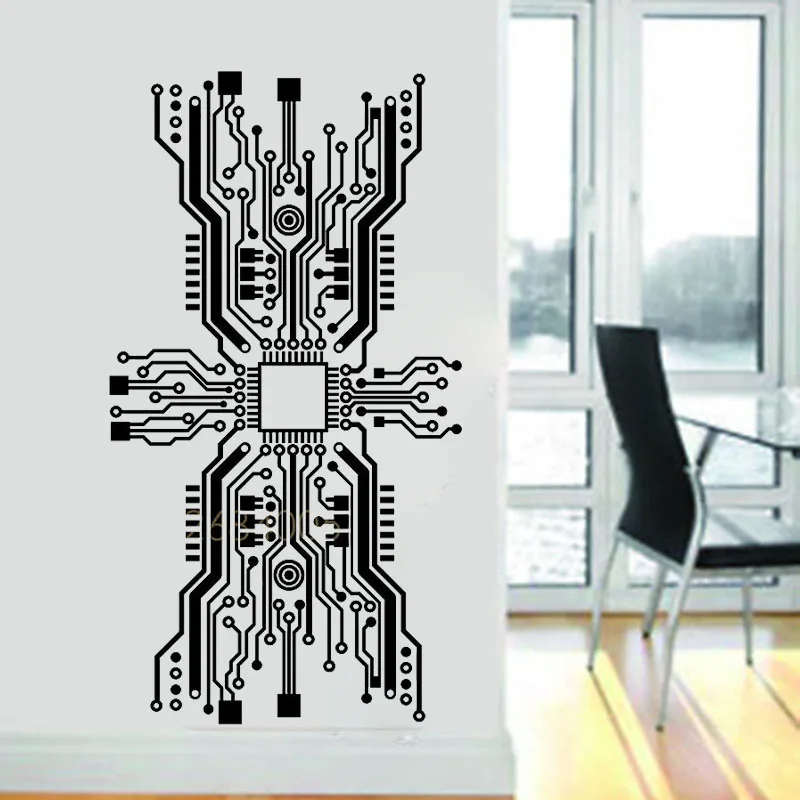 Circuit Board Computer Wall Sticker Creative Design Circuit Board Wall Office Decoration Decals Computer IT Technology Decor