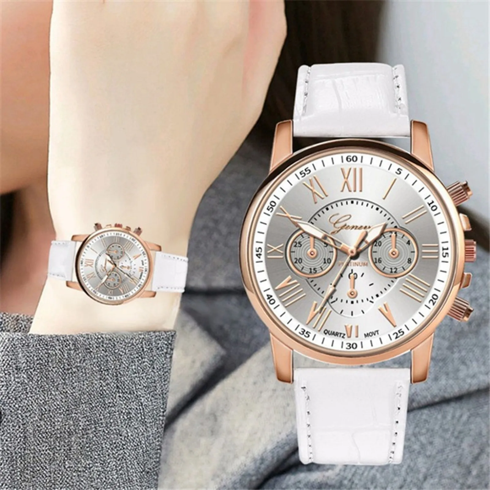 

Men Luxury Wrist Watch Quartz-Watch Leather Strap Roma Chronograph Luminous Dial Male Wristwatch