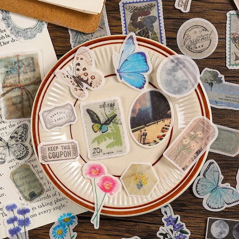 MOHAMM 40 Sheets Washi Paper Sticker Flower Butterfly Decal Creative Handbook Material