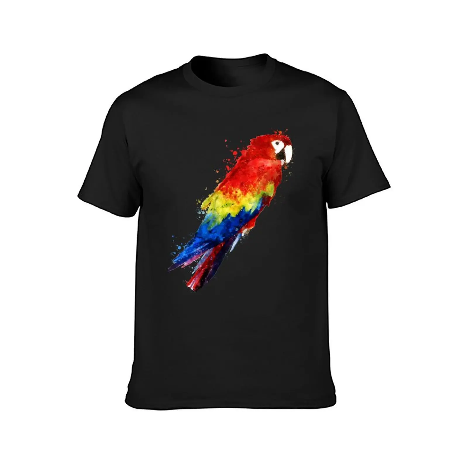 Dramabite Watercolour scarlet macaw parrot T-Shirt vintage kawaii clothes summer tops korean fashion mens tall t shirts