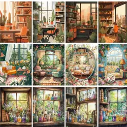 GATYZTORY Oil Painting Handpainted Picture By Numbers DIY Landscape Courtyard For Adults On Canvas Home Decoration Unique Gift