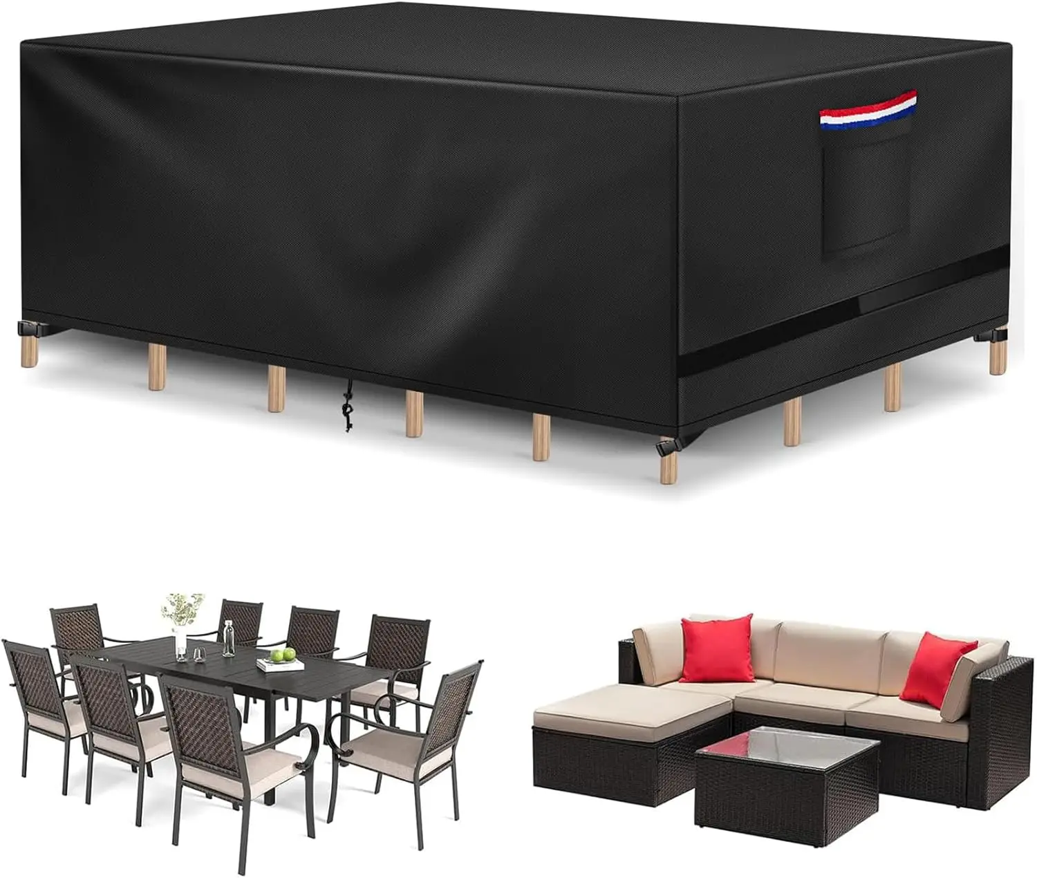 

Patio Furniture and Table Cover Rectangle 600D Waterproof & Heavy Duty, Outdoor Dining Table and Chairs Set General Purpose Furn