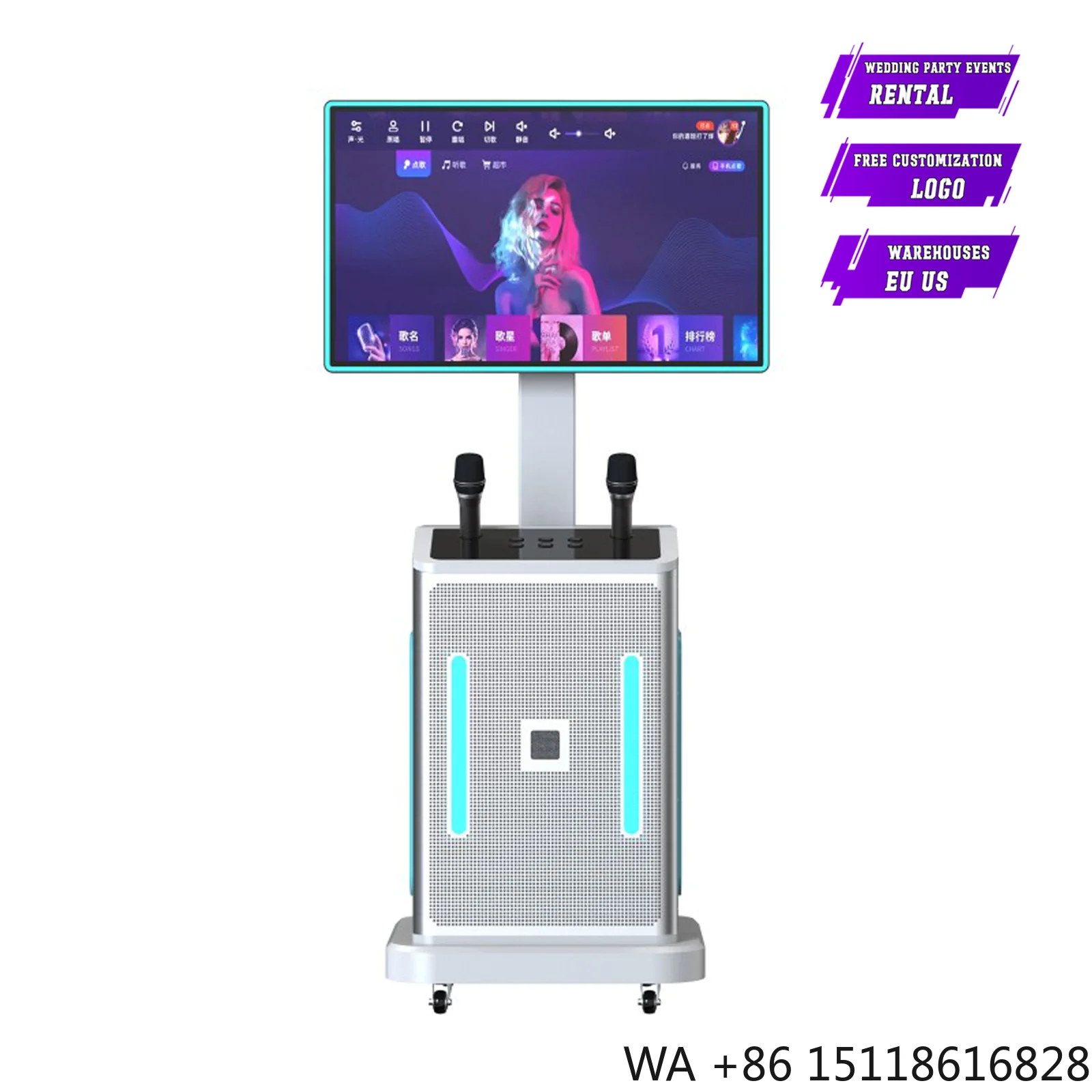 Home Karaoke Machine with Wireless Condenser Microphone Mobile Phone Compatible Karaoke Studio Microfono with Screen