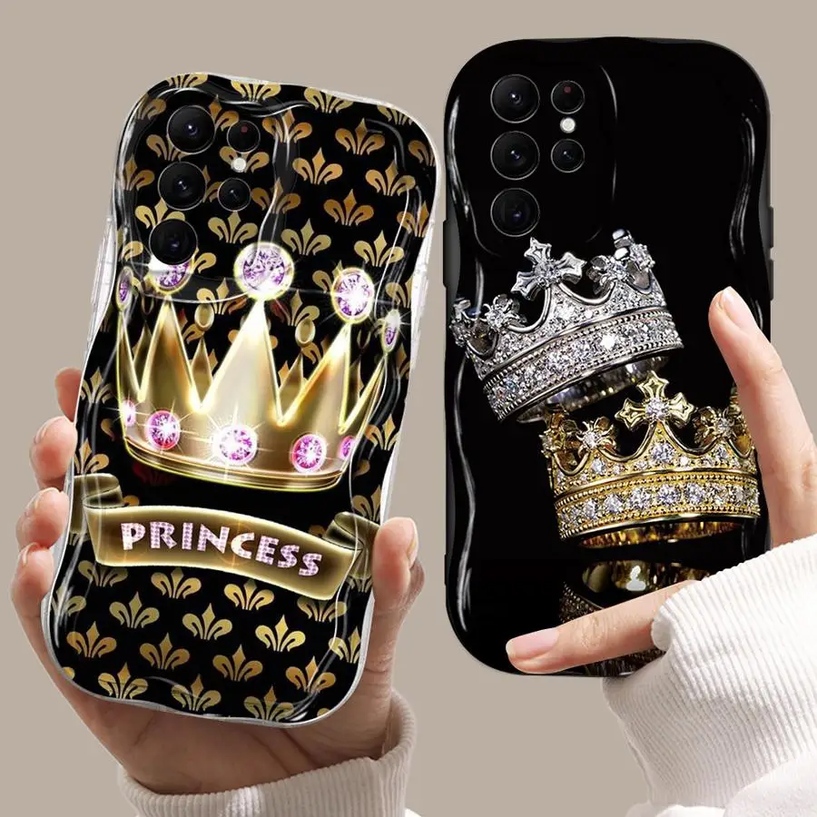 Creamy Texture Case for Samsung Galaxy S24 Ultra S23 S25 Plus S22 S21 FE S20 S24+ Funda Phone Cover Diamond Crown Printing